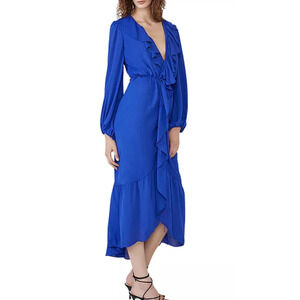 Bardot Royal Blue Ruffle Wrap Maxi Dress Size Medium Cocktail Salsa Flowy